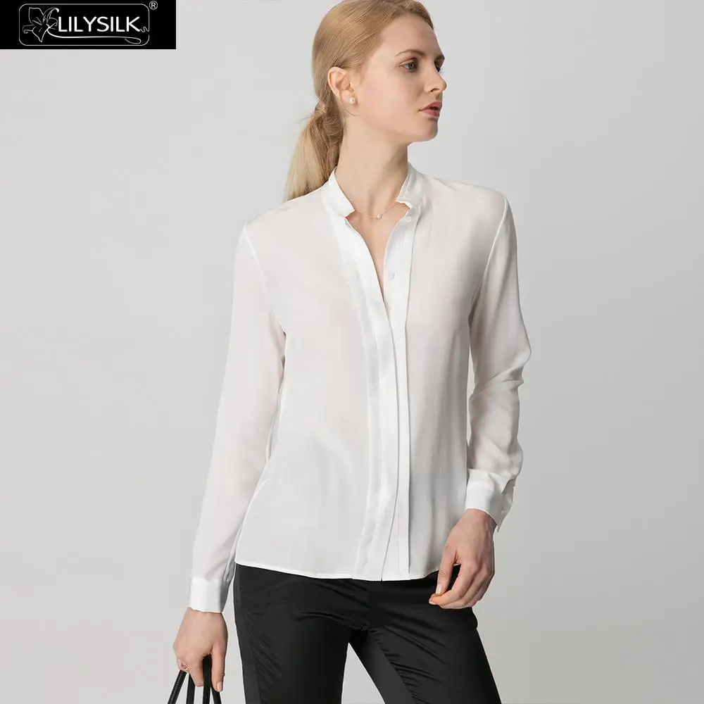 LILYSILK блузка эффектная и сексуальная шелковая стоячий воротник женская