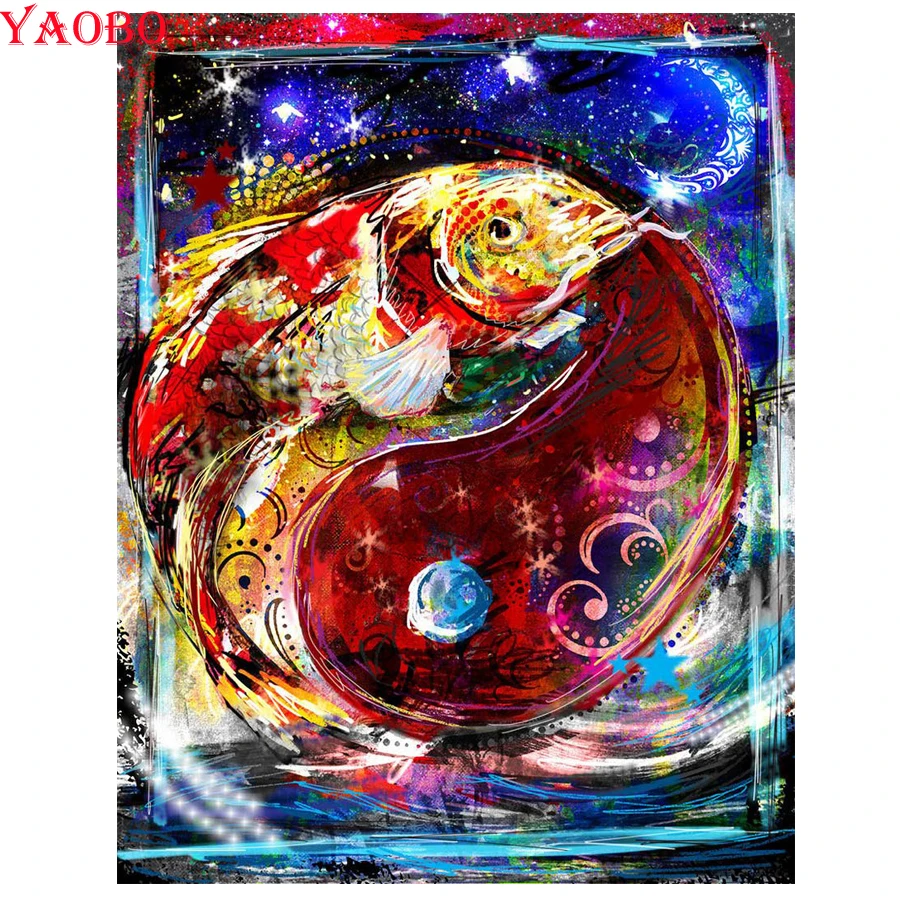 

Мозаичная Алмазная вышивка Инь и Ян, 5D, алмазная живопись «сделай сам» с рыбками кои, 3d вышивка крестиком, животное, алмазная картина, подарок для домашнего декора