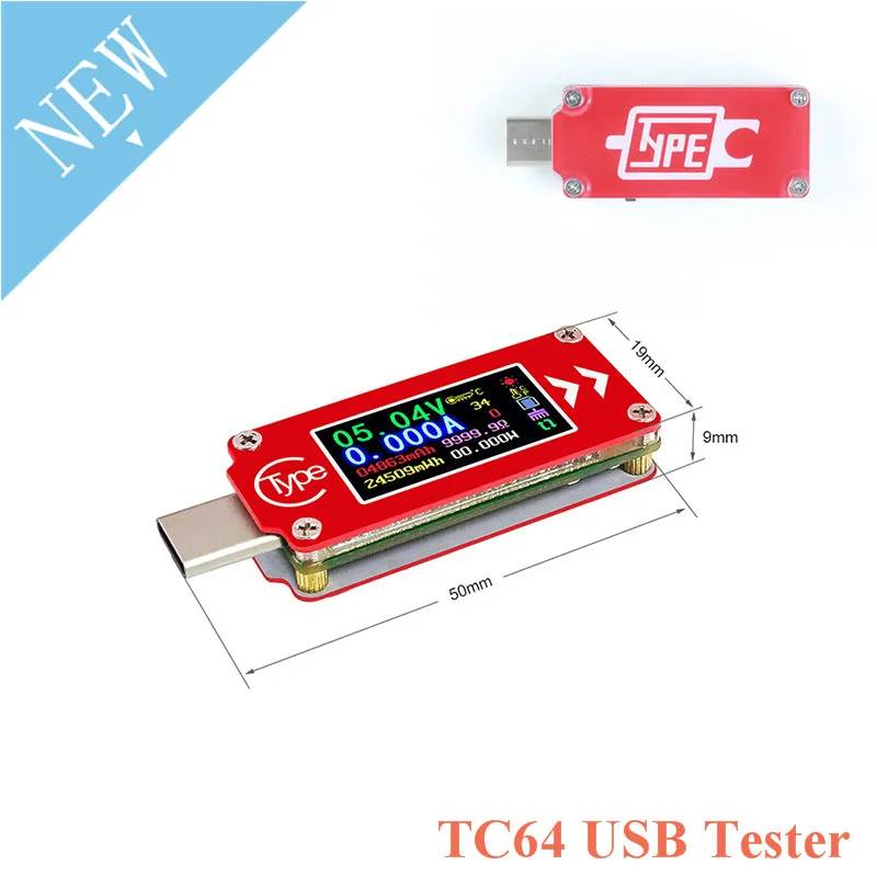 Цветной ЖК экран TC64 USB вольтметр амперметр измеритель напряжения тока мультиметр