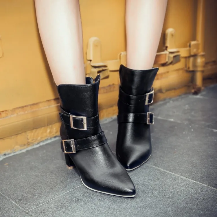 Женские стильные низкие ботильоны осень-зима острый носок высокий каблук