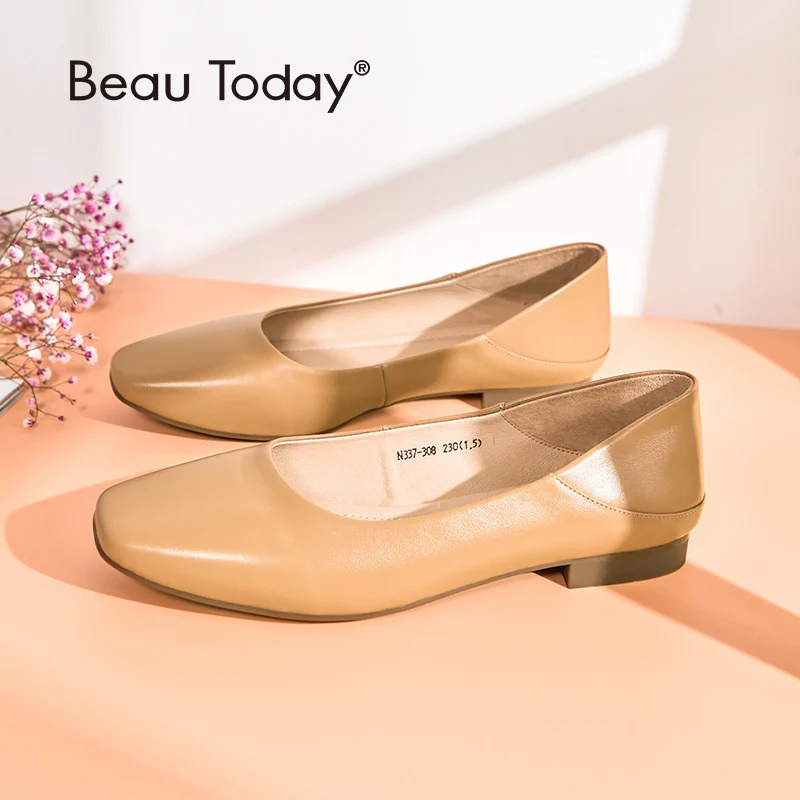Туфли BeauToday женские на низком каблуке Натуральная Воловья кожа квадратный носок