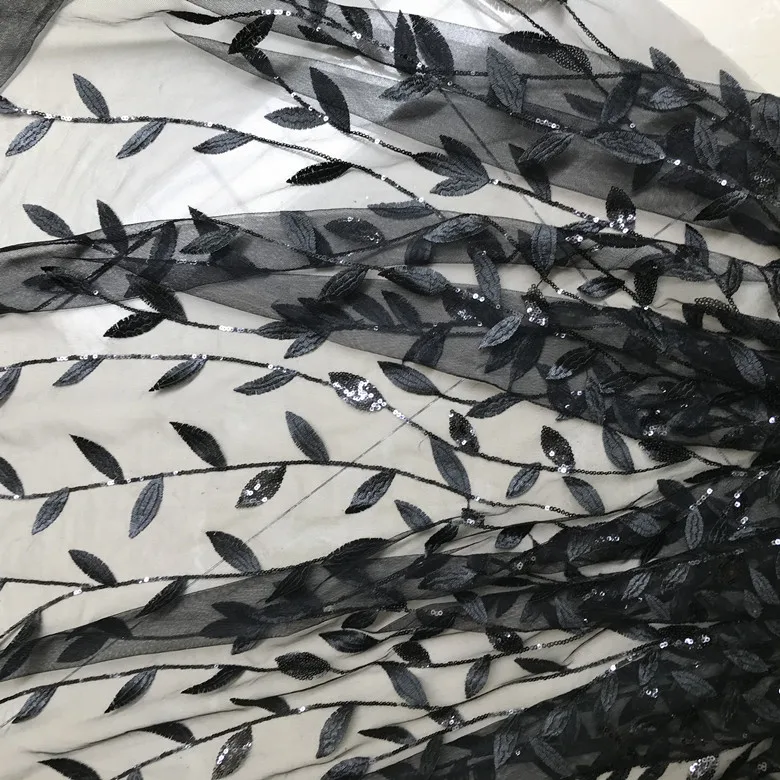 Navy Black Red Gold Leaves Sequins Embroidered Lace Fabric Wedding Dress DIY Accessories RS2364