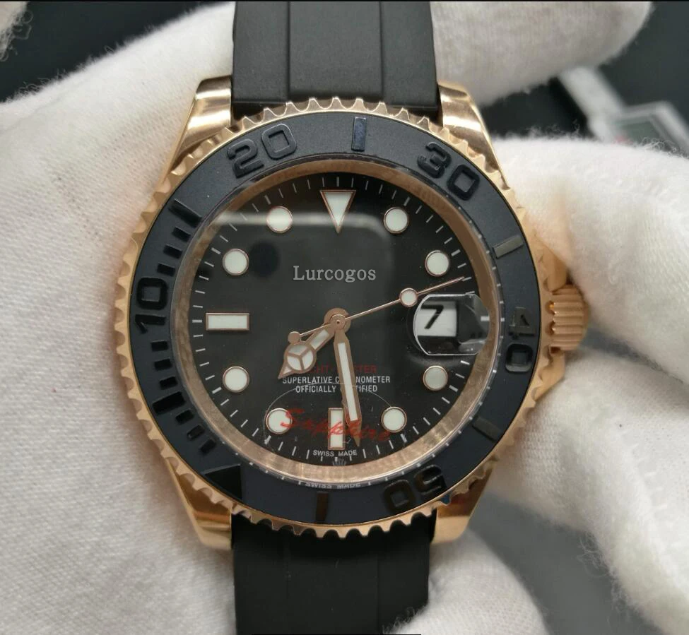 Классическая Роскошная часовая яхта rose gold41мм керамический Безель сапфировое