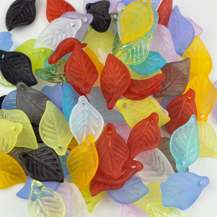 

Wholesale 100pcs Randomly Mixed Color Acrylic Leaf Beads Pendant Plastic Frosted Lucite Chunky Spacer Charms Pendant Beads