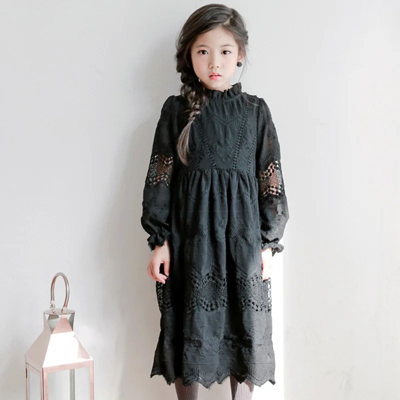 Autumn Spring Girl Cotton Black Dress Cute Fashion Princess Party Elegant For 6 7 8 9 10 11 12 13 14 Years Children Clothe | Детская