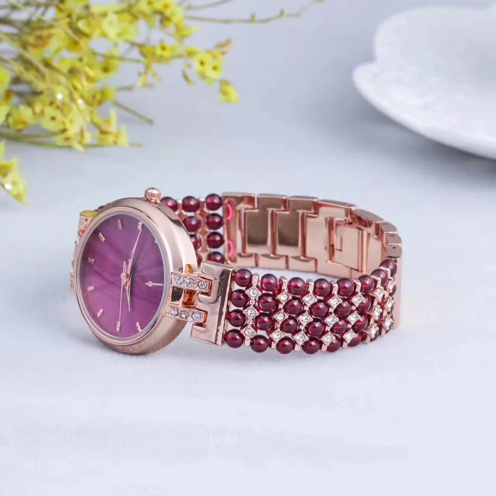 Браслет из натурального граната и 33 мм часы сделай сам для женщин