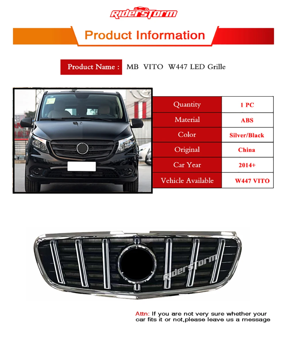 For V Class W447 GT Grill LED Streamer Front Mesh Grille LED DRL grid For C180 C200 C250 C300 LED Grille