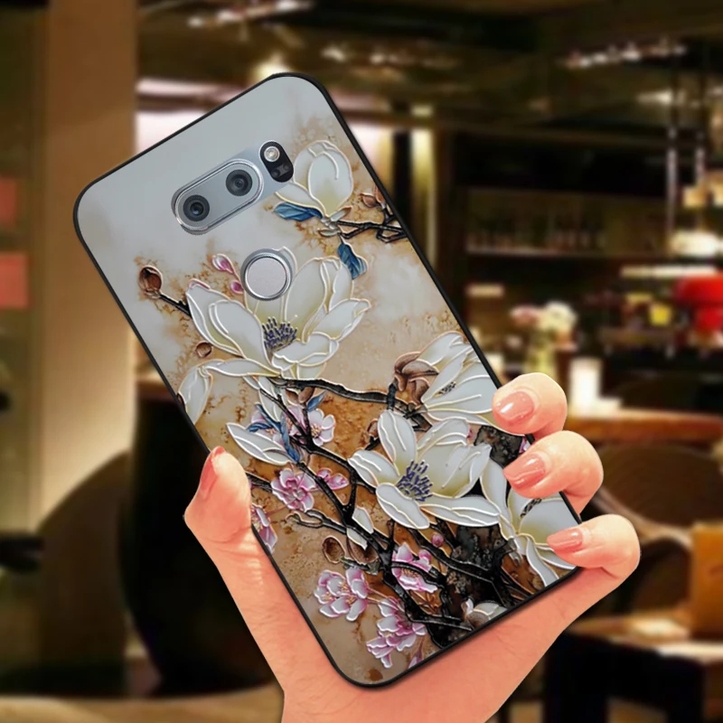 3D Рельефный цветочный чехол для LG Optimus G4 G4C G5 G6 роскошный мягкий черный с цветами