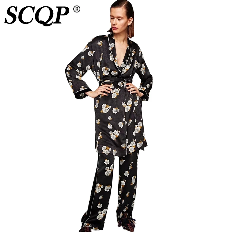 SCQP с глубоким v-образным вырезом цветочным кимоно дамы лук черный Модные женские
