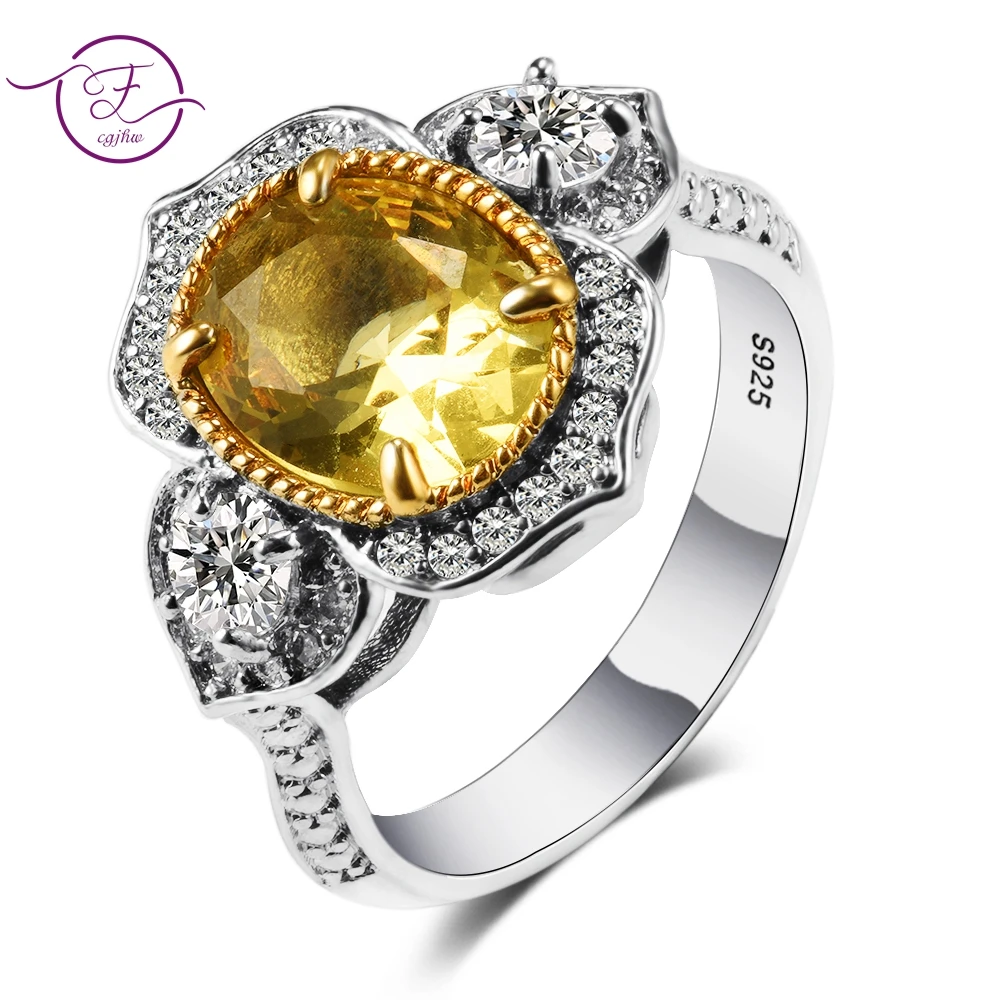 

Romantic Yellow Citrine Gemstone 925 Sterling Rings Jewelry For Women Girls Party Wedding Engagement Daily Gift Wholesale.