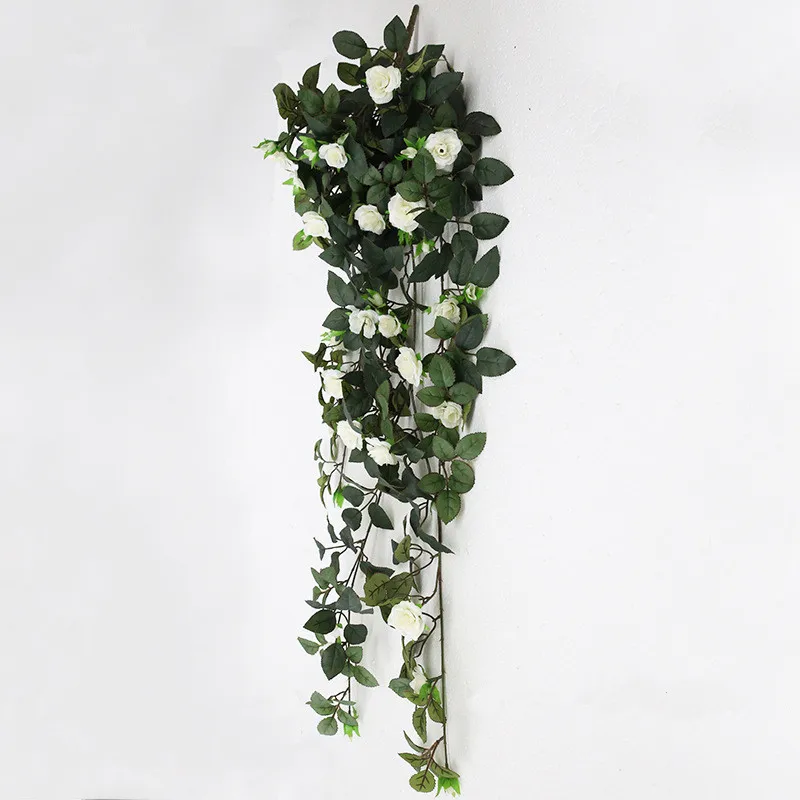 1m white 1,3 м/1 м Искусственный цветок розы из ротанга зеленый плюща домашний балкон декоративный поддельный flowe овраг свадебный цветок декор для стен и потолка - Цвет: 1m white
