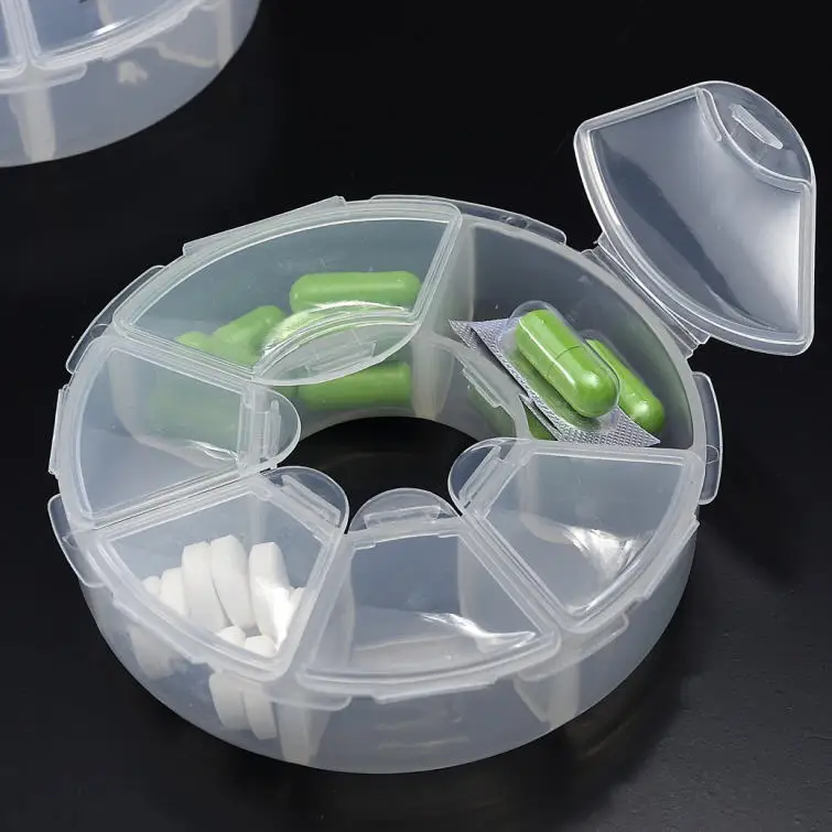Mini 6 Grids Compartment Nail Art Rhinestone Gems Plastic Box Round Storage Case Jewelry Bead Organizer pill box | Дом и сад