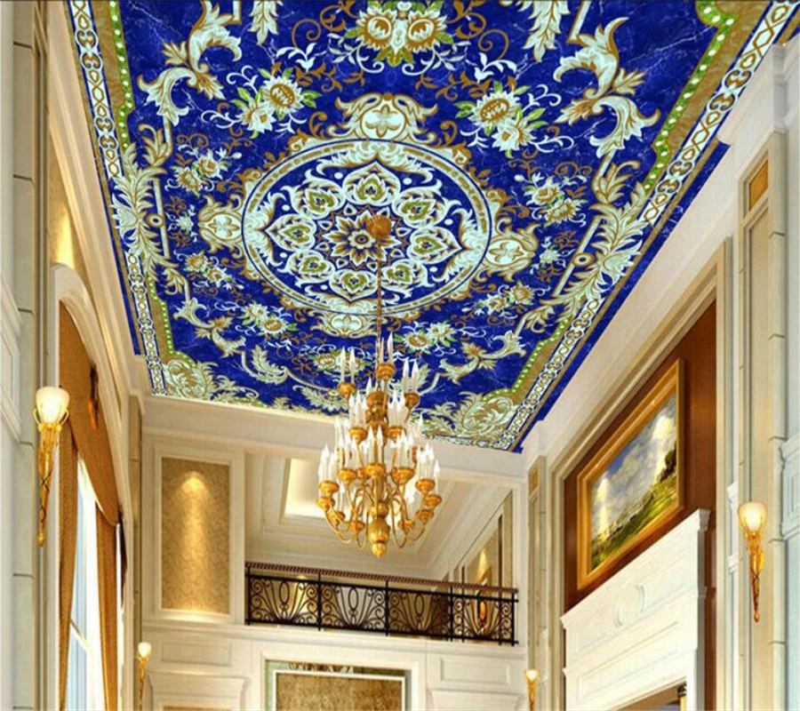 

beibehang Custom 3d wallpaper high-definition treasure blue European-style ceiling European-style floor painting home decor