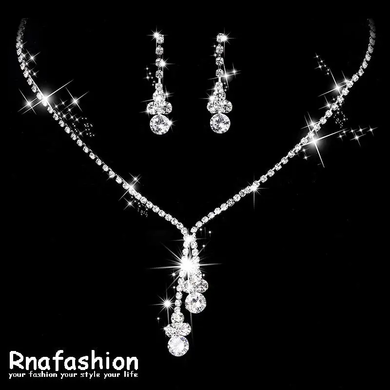 

RNAFASHION горячие продажи свадебные ювелирные наборы кристалл свадебные подарки серебряный чокер ожерелье серьги набор свадебный подарок юве...