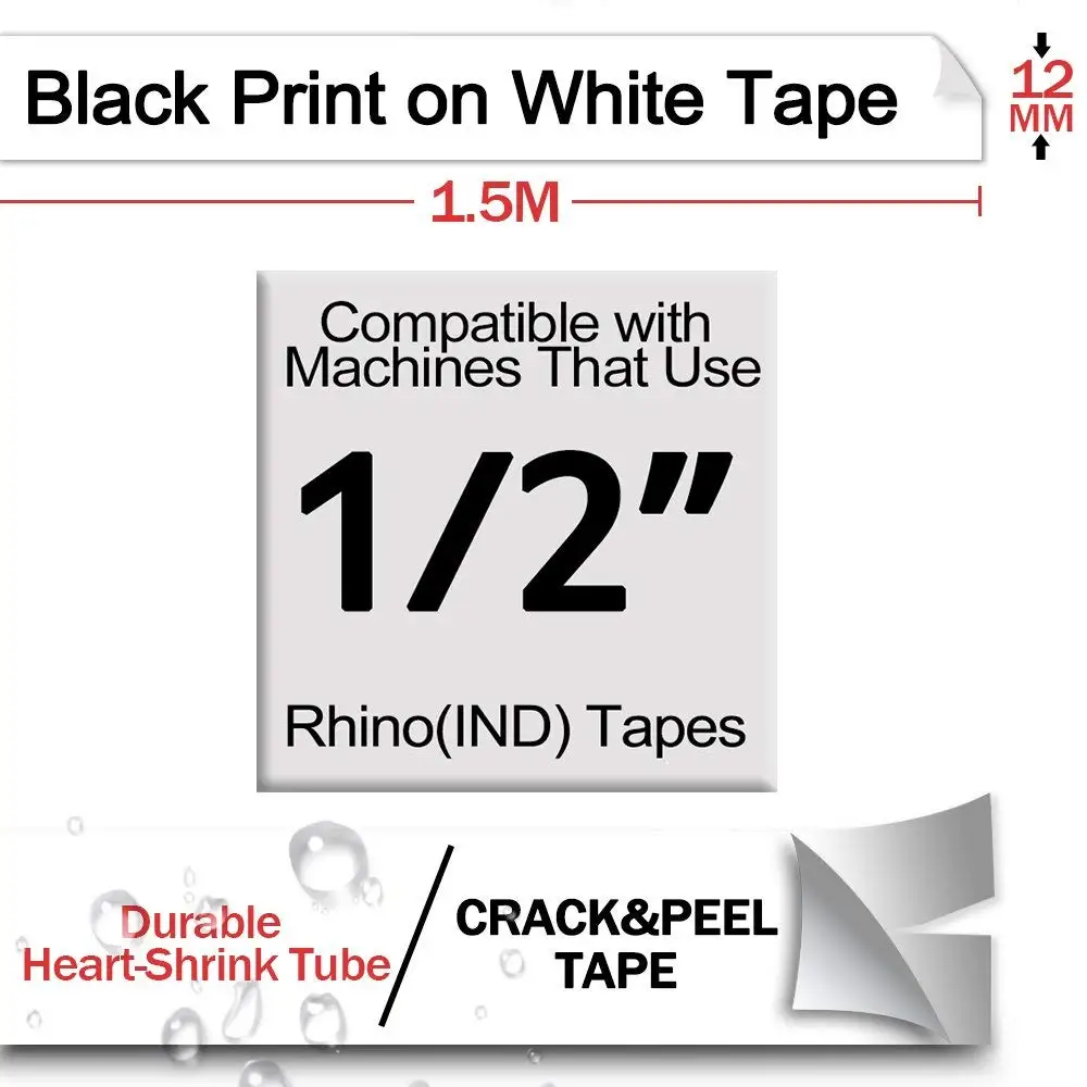 2 шт./лот 12 мм 18055 Rhino IND термоусадочные трубки ленты S0718300 черный на белый для DYMO
