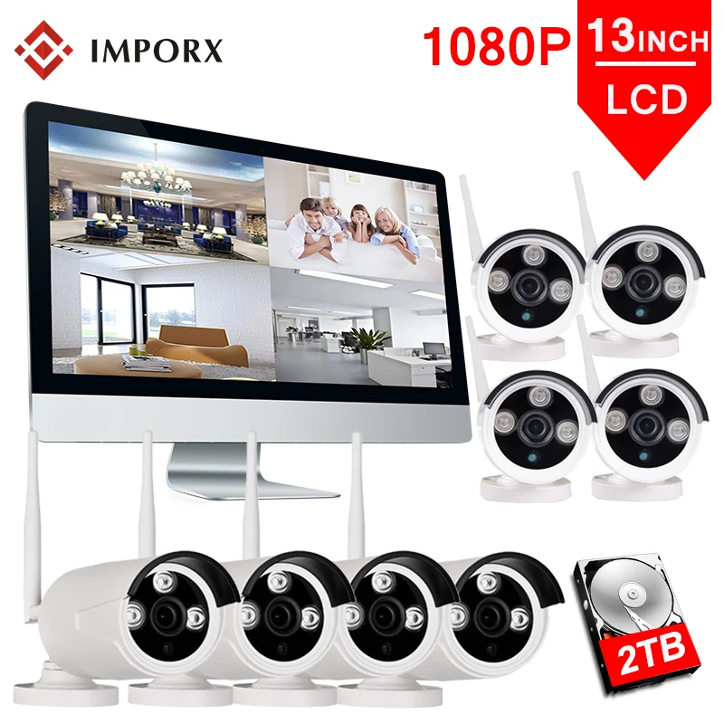 1080P 8CH Беспроводной NVR комплект 13 &quotЖК монитор ИК ночного видения 2MP безопасности