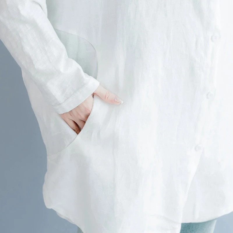 Elseisle блузка и рубашка Женская 3XL 4XL 5XL 6XL оверсайз длинная белая льняная женская