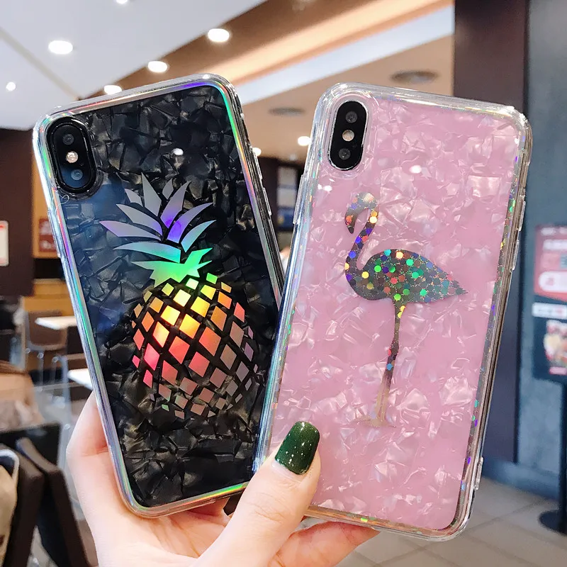 Цветной узорчатый чехол из ТПУ с лазерным рисунком фламинго ананаса кактуса