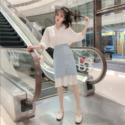 

Korean New A-line 2019 V Neck 2 Pcs Set Loose Patchwork Vintage Two Piece Set Fashion Casual Brief Women's Sets