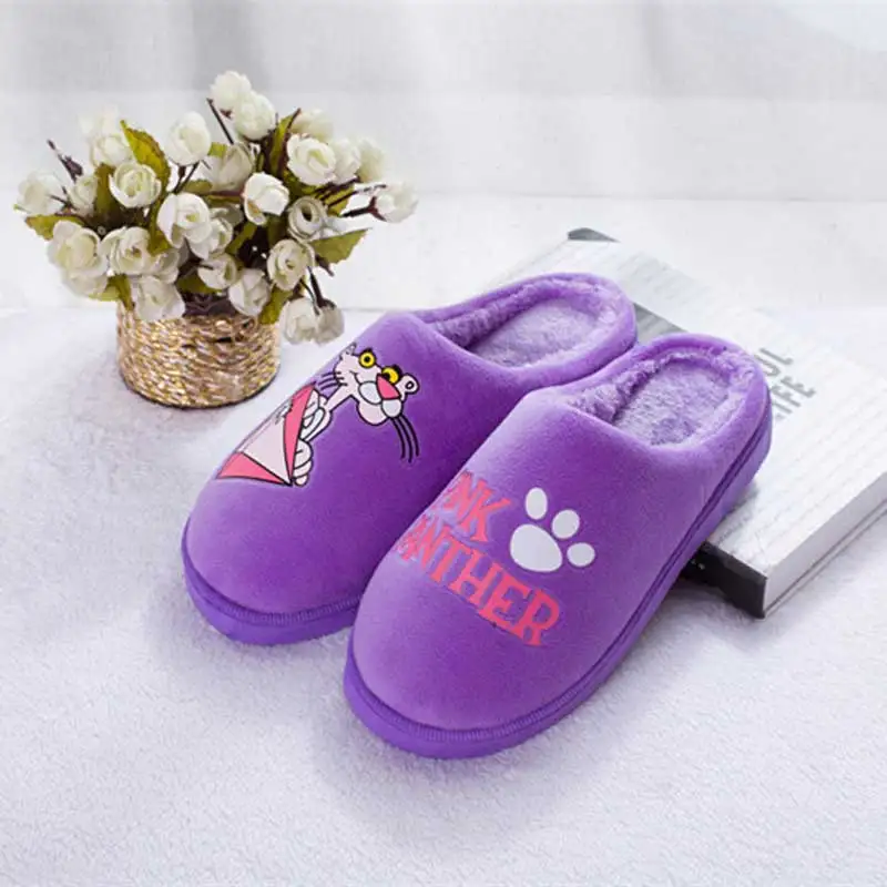 pink leopard purple BeckyWalk/зимние домашние тапочки; женские плюшевые тапочки на плоской подошве; теплая женская домашняя обувь; мужские тапочки; женская обувь из хлопка; WSH3122 - Цвет: pink leopard purple