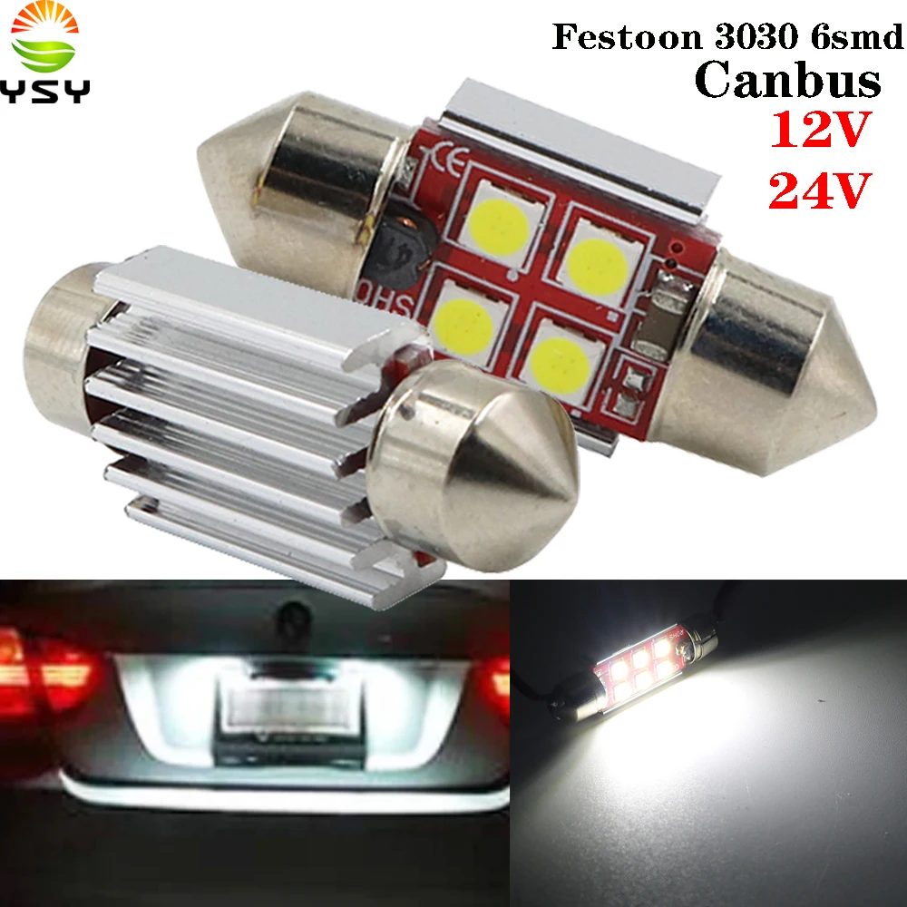 

YSY 20X car Festoon CANBUS 31mm 36mm 39mm 41mm led C5W C10W Canbus ERROR FREE 3030 6 LED smd interior WHITE bulbs car styling