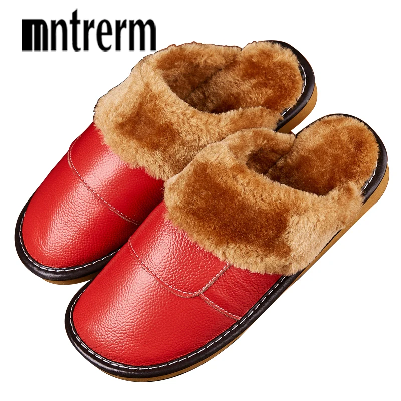 Женские зимние тапочки Mntrerm из натуральной кожи домашние Нескользящие теплые