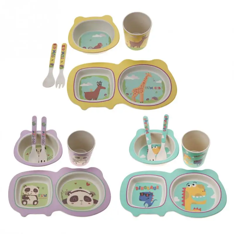 Набор посуды для кормления детей 5 шт./компл. бамбуковое волокно мультяшная