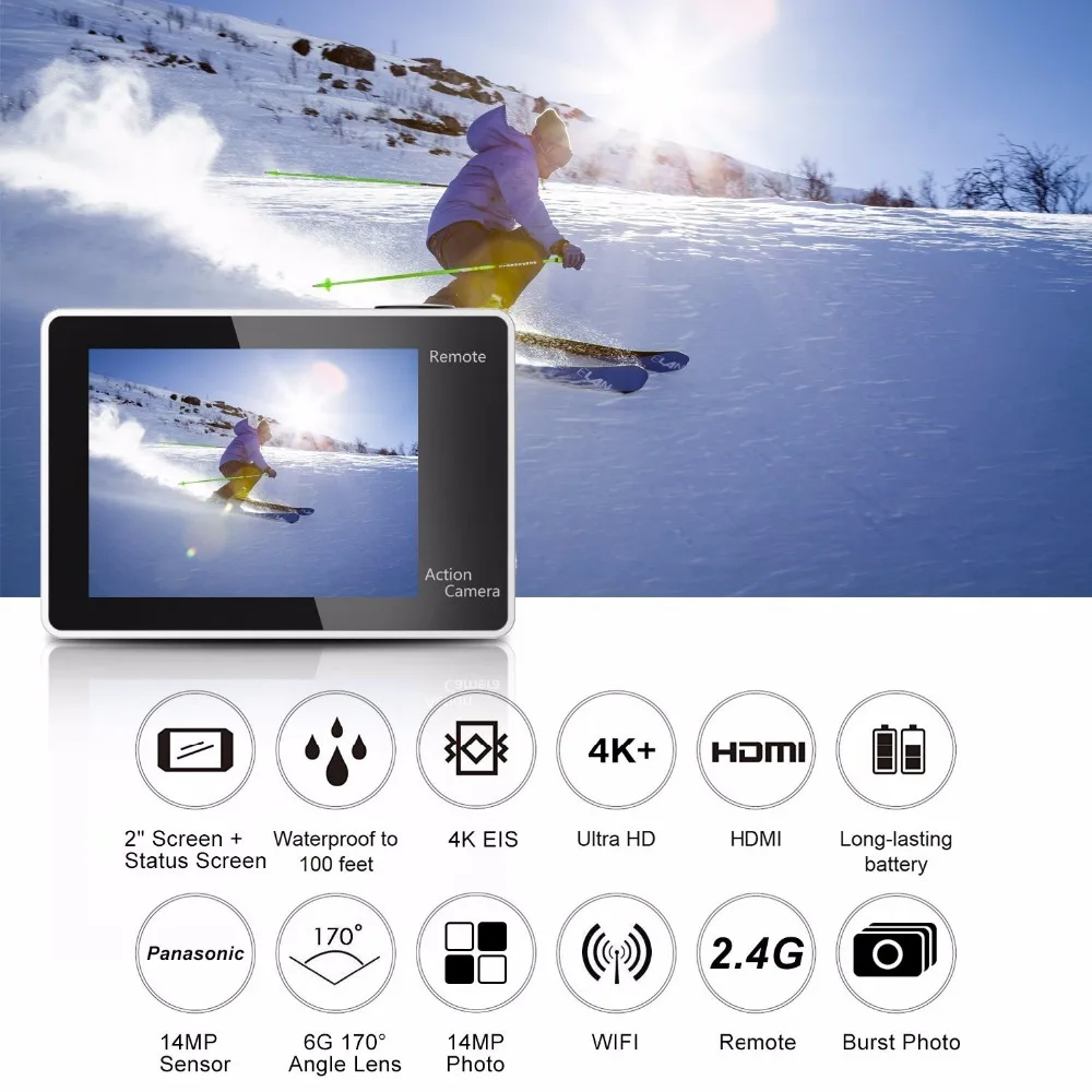 Eken H6s 4K+ Utral HD 14MP с дистанционным управлением EIS спортивная видеокамера Ambarella A12 Чип Wifi 30 м Водонепроницаемая экшн-камера Panasonic с датчиком