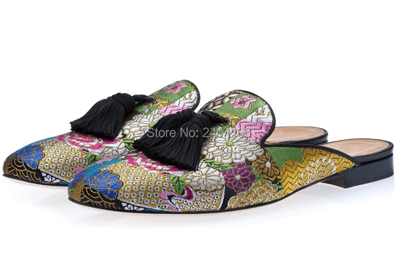 

Прямая поставка, мужские Разноцветные Повседневные туфли без задника на плоской подошве, лоферы с кисточками, мужские тапочки с бахромой с ...