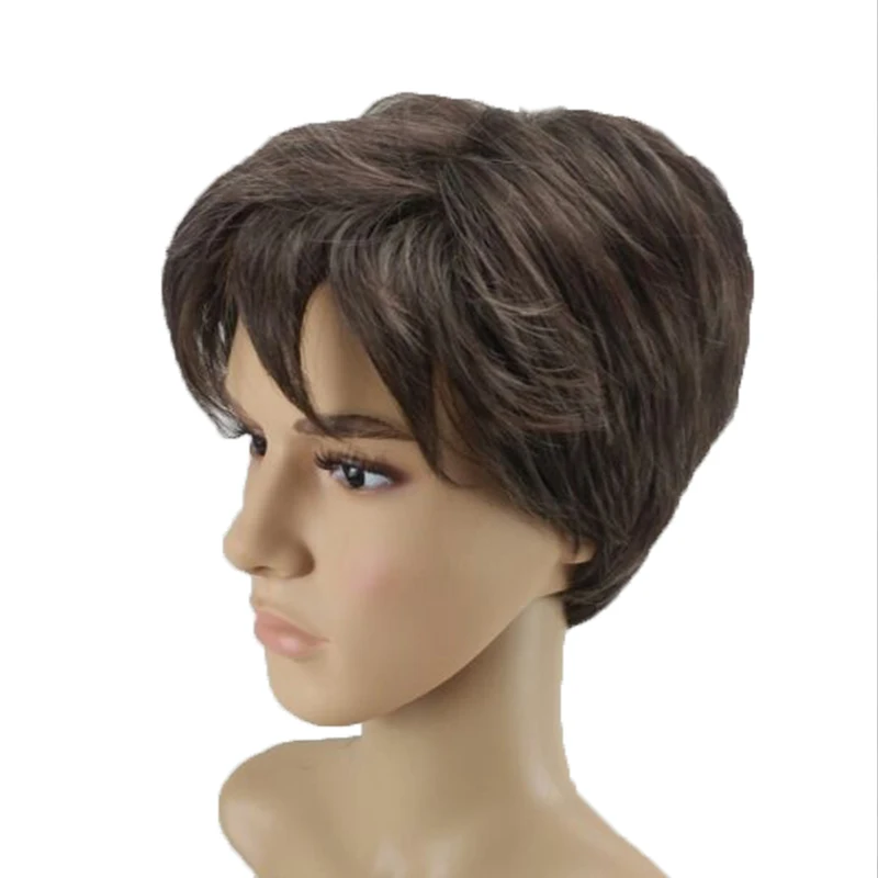 HAIRJOY человек синтетические волосы Natrural черный короткий многослойный парик 1B цвет мужской кудрявый полный парики