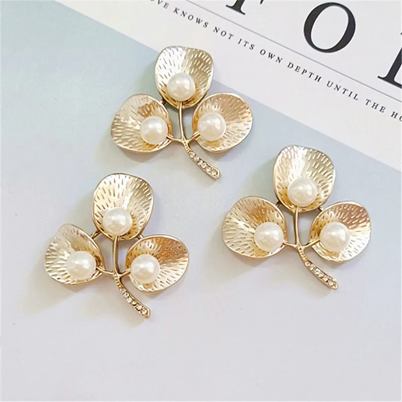 10 PCS 40*41mm DIY Accessories Metal Alloy Gold Leaves Imitation Pearl Connectors Charm For Jewelry Making | Украшения и