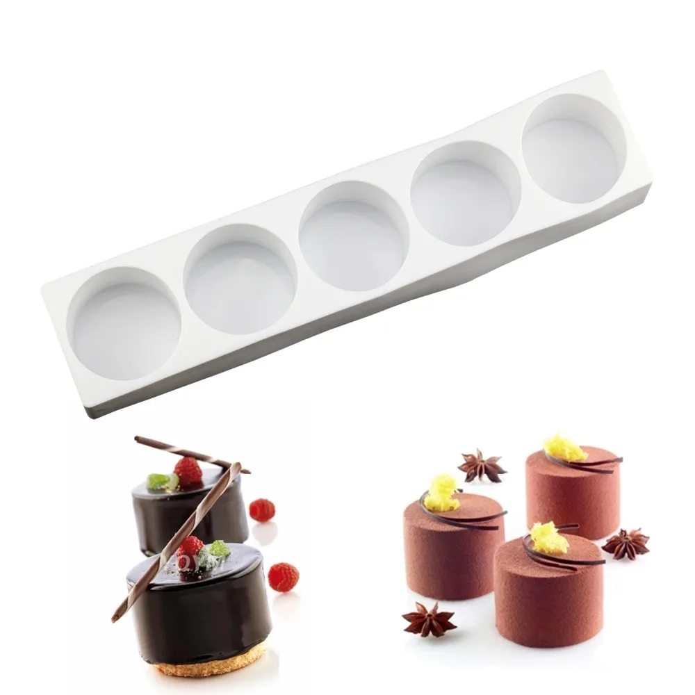 

5 Cavitie Cylinder Shaped dessert Cake Silicone mold Non-stick Mousse Baking Pan Cake Decoration Tools Silicone Form Bakeware