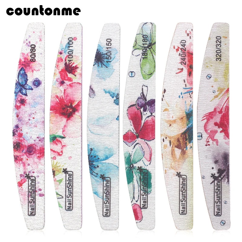 

6Pcs/lot Sandpaper Nail File 80/100/150/180/240 Sanding Buffer Block Double Sided Flower Nail Files For Gel Polish Manicure Tool