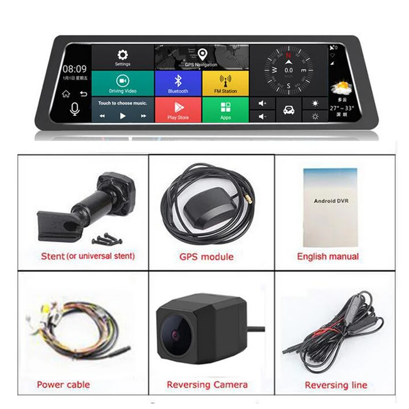 QUIDUX 10 дюймов Видеорегистраторы для автомобилей Зеркало заднего вида Android 3g gps