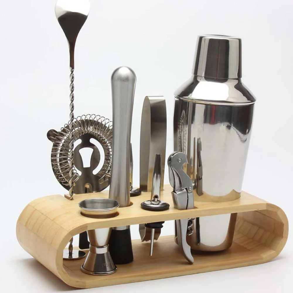 Набор коктейльных шейкеров с бамбуковой подставкой из нержавеющей стали 10 шт. |