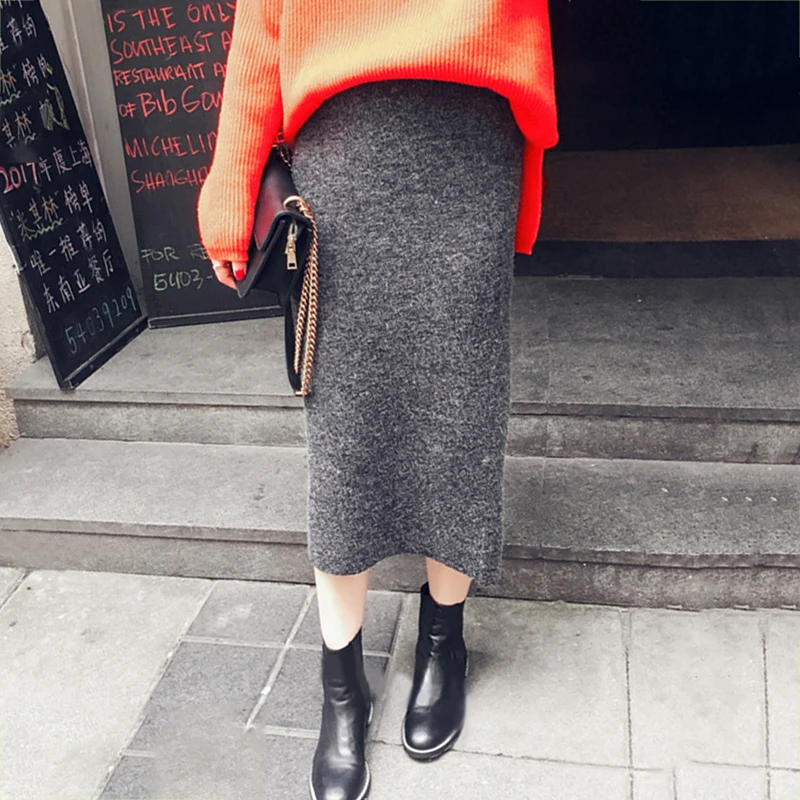 MYDC Высокая уличная однотонная облегающая трикотажная юбка 2017 Осенняя Женская