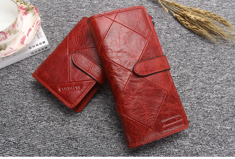 CONTACT'S Новые модные мужские кошельки с длинными кошельками из натуральной кожи и женскими клатчами с карманами для монет