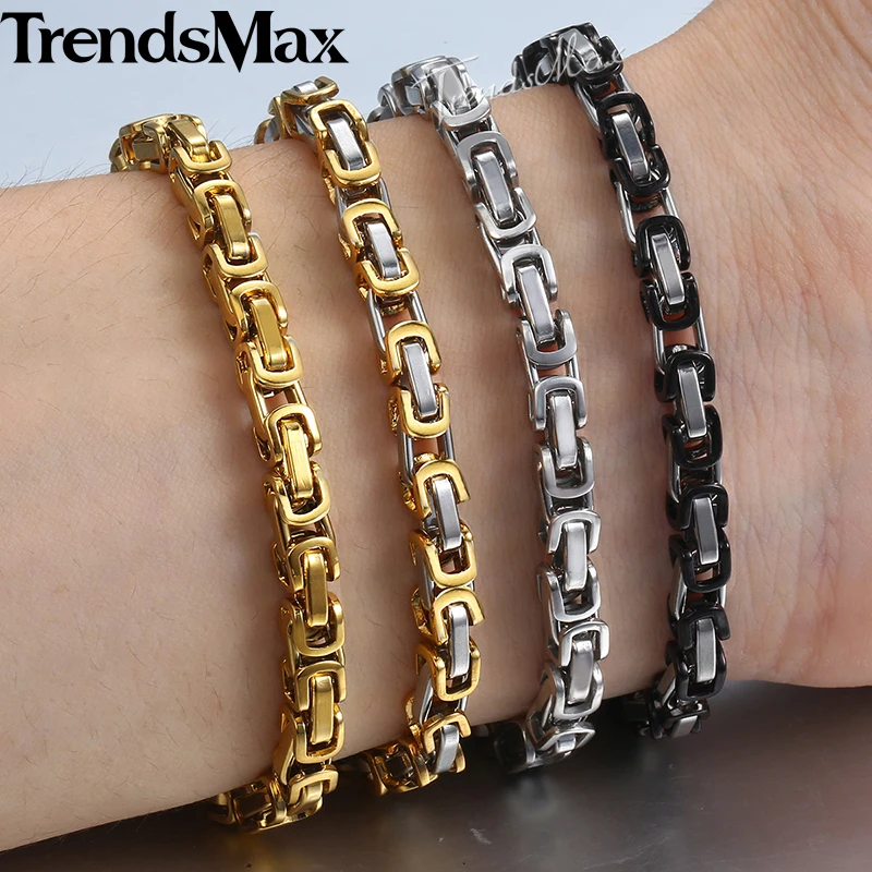 5mm Men's Bracelet Gold Silver color Stainless Steel Byzantine Link Chain Bracelets 2018 Fashion Men Jewelry Hip Hop 7-11&quot KBB6 -
