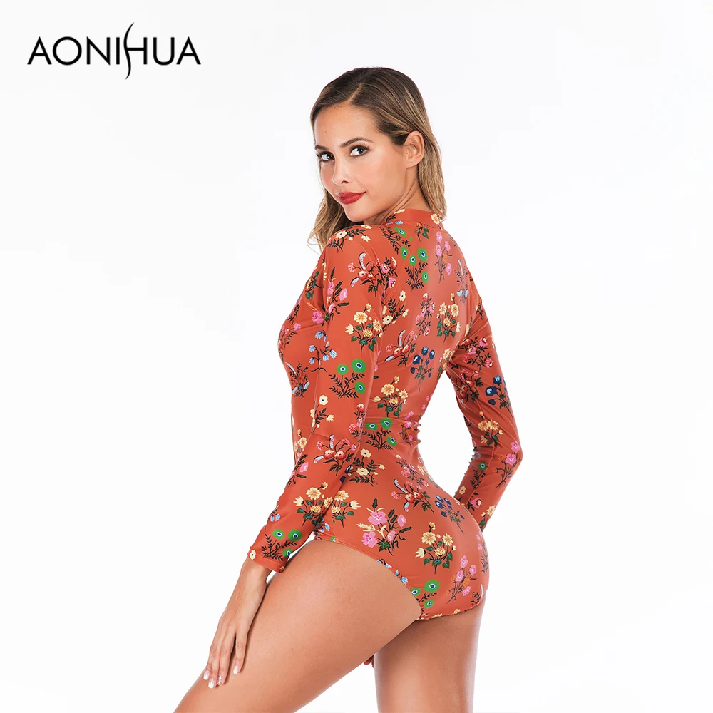 Aonihua Новое поступление купальник цельный цветочный Печатный купальный костюм для женщин боди пляжная одежда