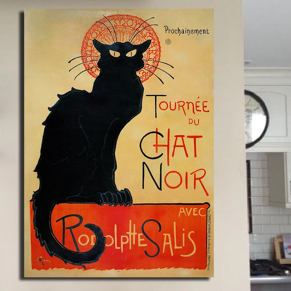CHENFART холст печать винтажное искусство Черный кот настенные картины без рамки