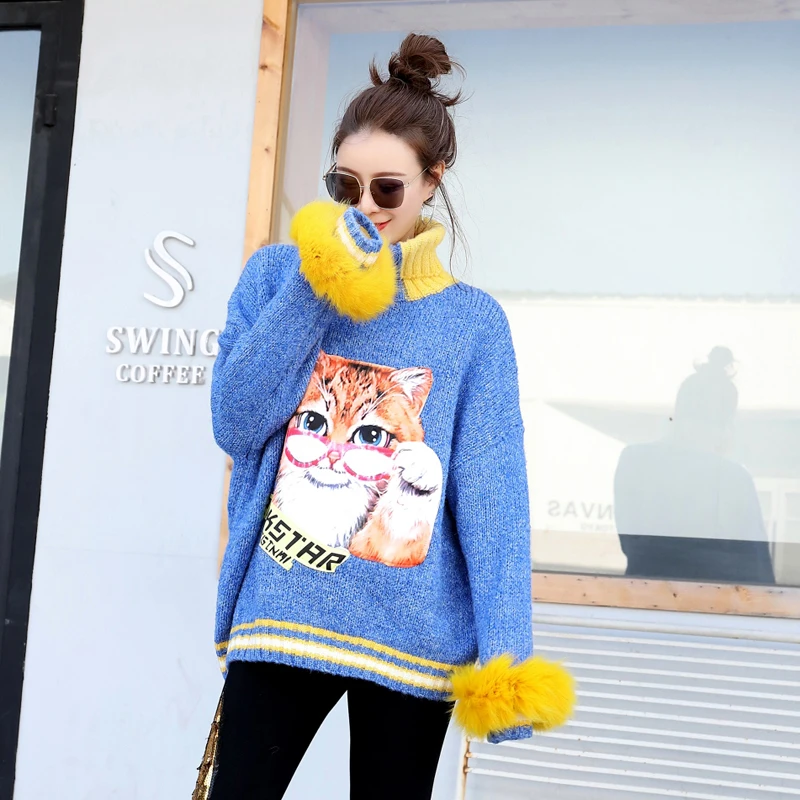 Осень и зима новый кот буквы вертикальные полосы Высокий воротник съемные рукава