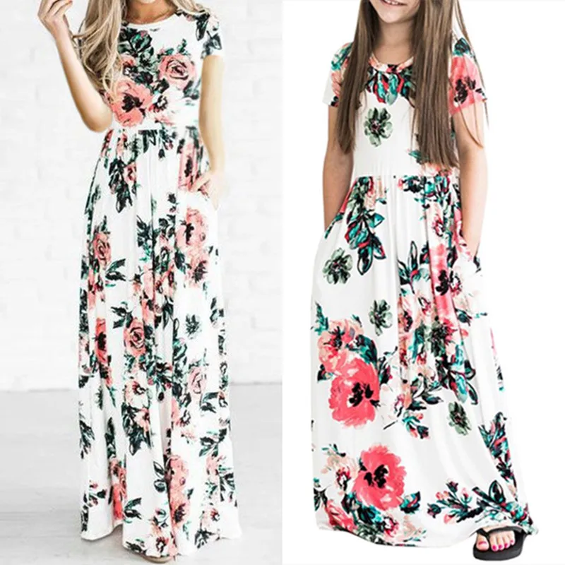 Mother Daughter Dress Long Sleeve Family Matching Outfits Mommy and Me Floral Maxi Dresses Match Beach D0906 | Мать и ребенок