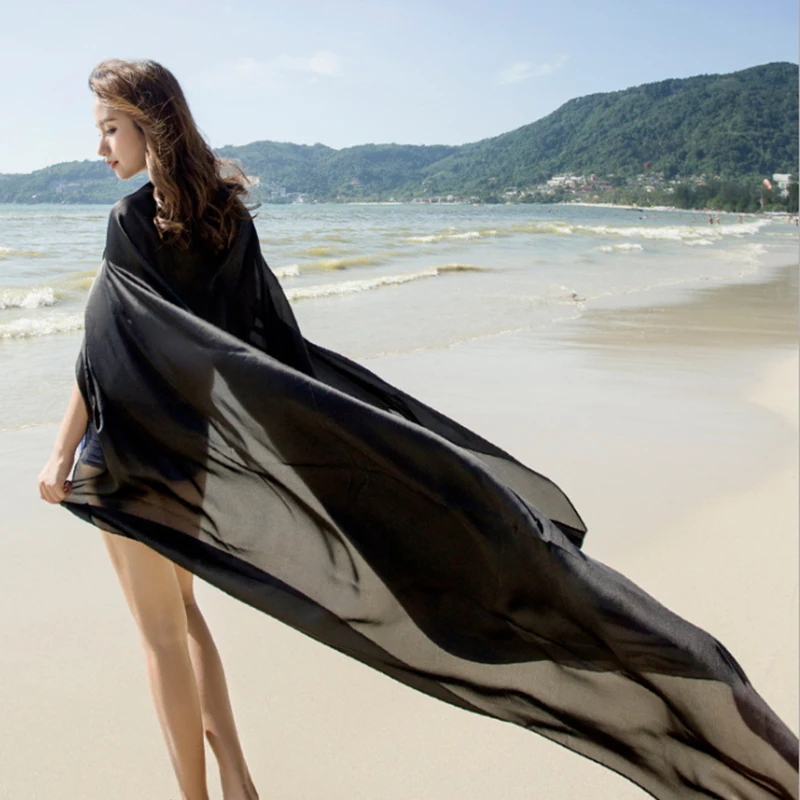 Fashion Summer Beach Women Silk Scarf Ladies Chiffon High Quality Lady Large Size New Luxury Solid Scarfs And Wraps |