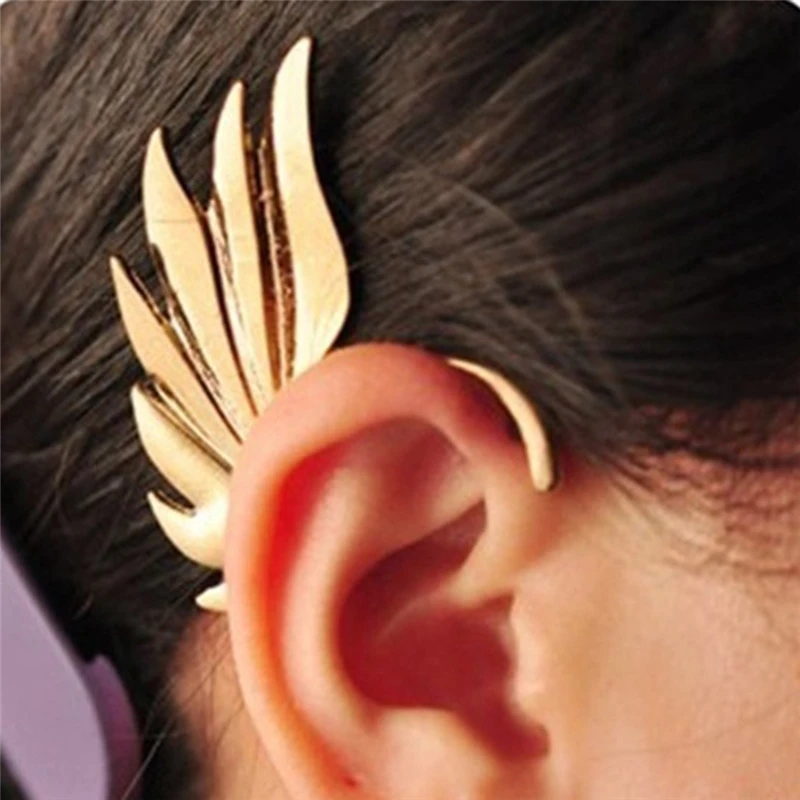 Hot Fashion Single Girl Ear Cuff Earrings 1PC Angel Feather Golden Clips For Women Left Punk Jewelry Gift | Украшения и