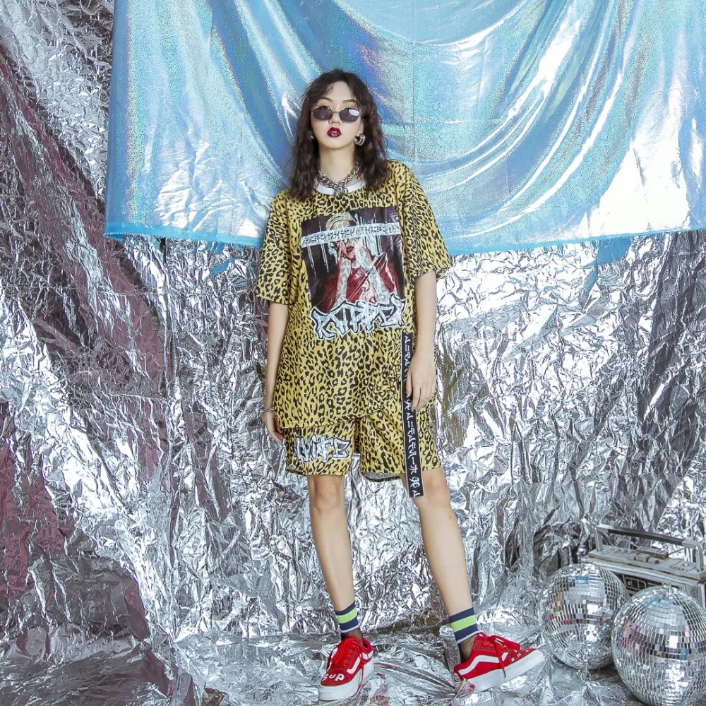 Оригинальный дизайн серия high street state tide BF leopard лямки футболка с круглым вырезом