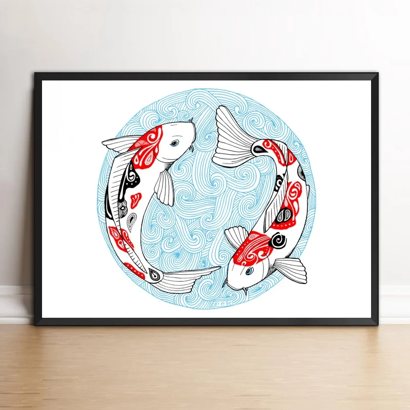 Японский художественный постер Kois Animal Wall Art Холст печать домашний Декор без рамки