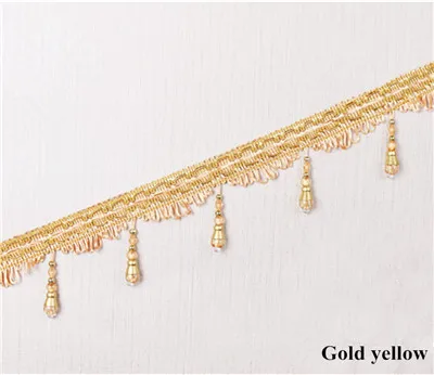 Gold yellow Qgvish 12 м/лот бисер занавеска кисточка бахрома кружевная отделка Сделай Сам сшить диван сценический светильник кружевная лента пояс занавеска аксессуары домашний декор - Цвет: Gold yellow