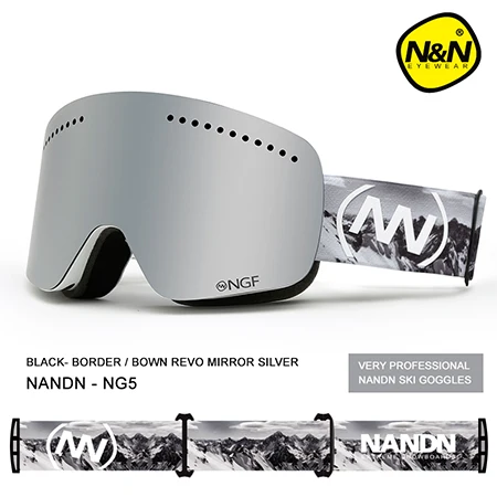 NANDN лыжные очки двухслойные UV400 Анти-туман большой Лыжная маска очки Лыжный Спорт Мужчины Женщины Снег Сноуборд очки NG5 - Цвет: 8Black frame 1Silver