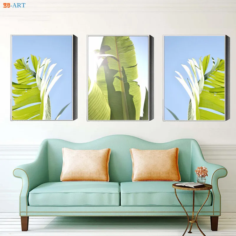 Постер на холсте с изображением банановых листьев и зеленых растений настенная