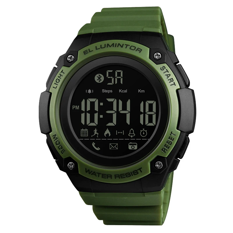 Army green Watch Новые уличные умные спортивные часы для мужчин, модные многофункциональные Умные Bluetooth подключения, соц. Напоминание, камера, калории, часы - Цвет: Army green Watch